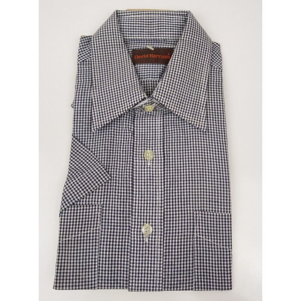 VTG NOS 1970's David Harrison Black & White Plaid Button Front Shirt Size 16